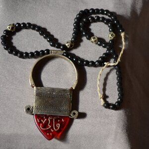 Tuareg - Silver & Glass - Pendant - Black & Metal - Bead Necklace.